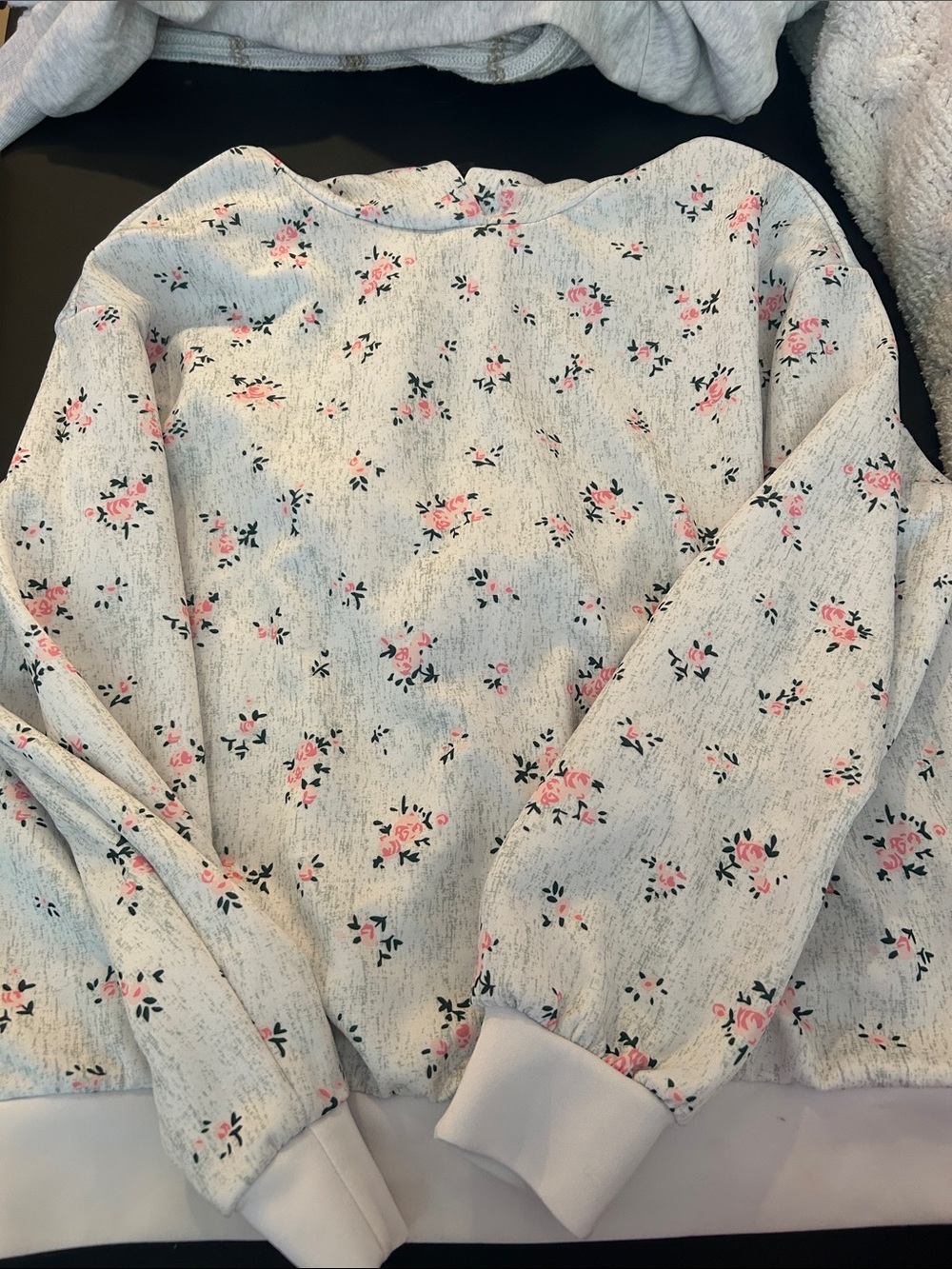 SHEIN Pink Floral Crewneck Sweater on Cream